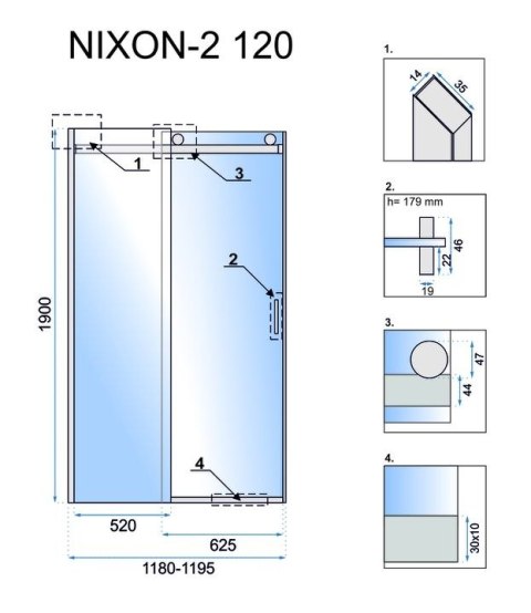 DRZWI PRYSZNICOWE NIXON-2 CHROM 120 L