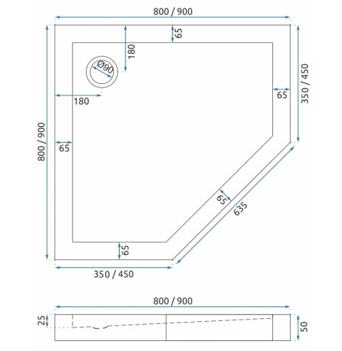 BRODZIK DIAMOND BLACK 90x90x5cm