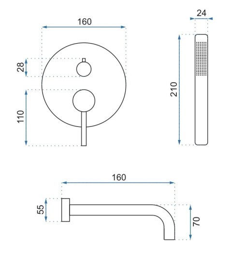 BATERIA WANNOWA PODTYNKOWA LUNGO CHROM + BOX