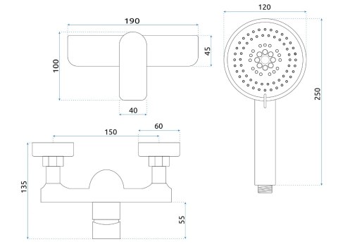 BATERIA PRYSZNICOWA DART CZARNA