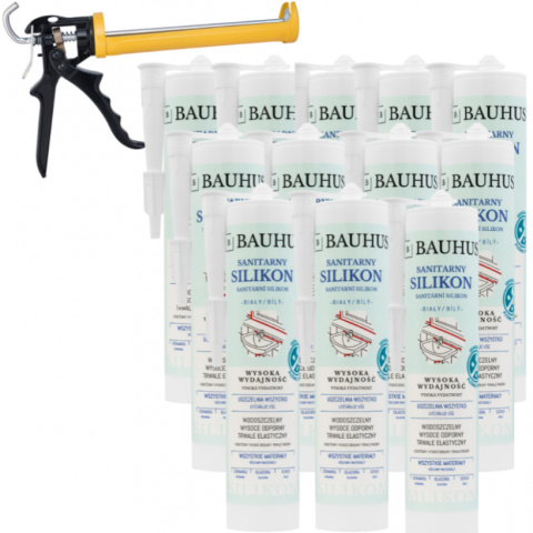 Set: 12x White Sanitary Silicone + 18:1 Caulking Gun