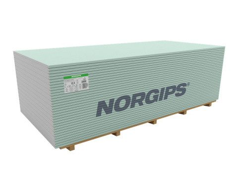 Gypsum Board 12.5 x 1200 x 2600 mm Type H2 Norgips GKBi Green