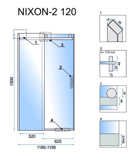 DRZWI PRYSZNICOWE NIXON-2 CHROM 140 P