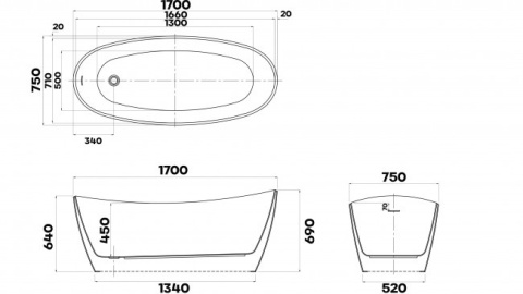 Braider Silentia Freestanding Bathtub – 170 × 75 cm, Black