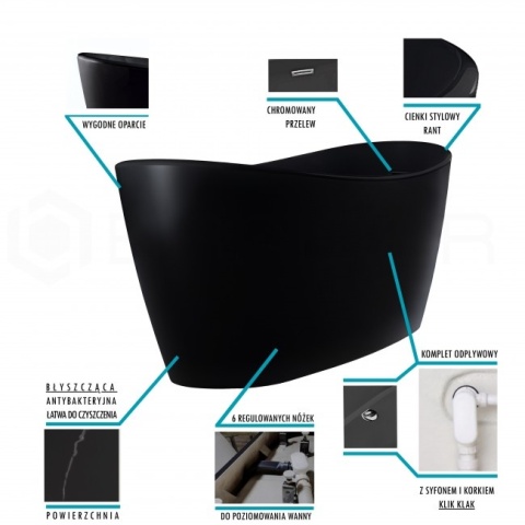 Braider Silentia Freestanding Bathtub – 170 × 75 cm, Black