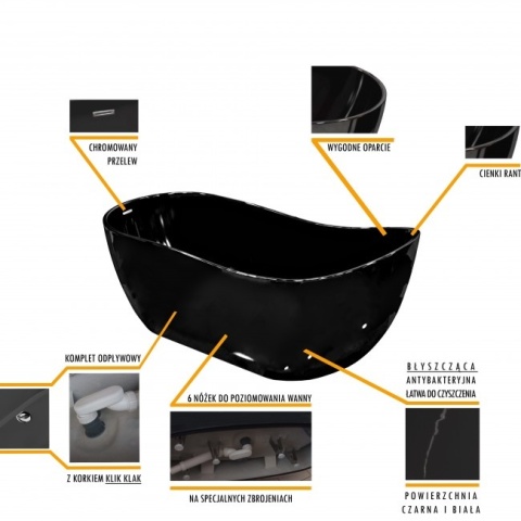Braider Ava Freestanding Bathtub – 170 × 80 cm, Black