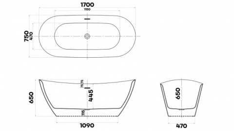 Braider Purea Freestanding Bathtub – 170 × 75 cm, Black