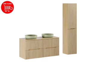 Zestaw meblowy 120cm z blatem, 2 umywalkami nablatowymi River i szafką wysoką