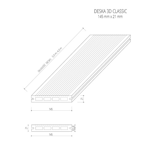 Composite Decking Board 3D Classic 2.0 Dark Brown – 3m (0,450 m2)
