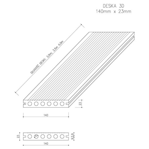 Composite Decking Board 3D Teak – 3,5m (0,507 m2)