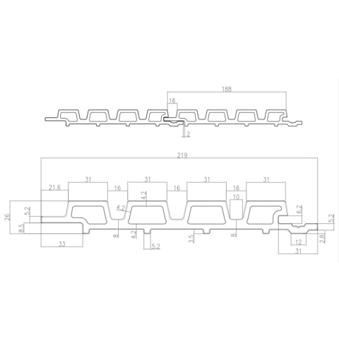 Composite Elevation Board Lamella Trapezoid Light Oak / Black – 2.9m (0,551 m2)