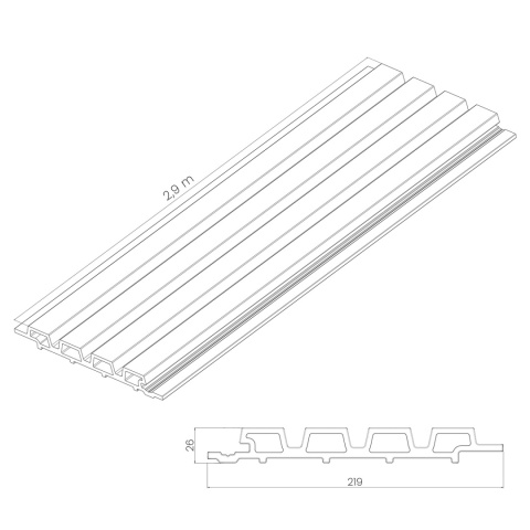 Composite Elevation Board Lamella Trapezoid Light Oak / Black – 2.9m (0,551 m2)
