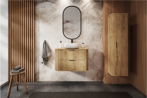 Szafka łazienkowa GLAMOUR 80 cm DĄB CRAFT wisząca ryflowana 2 szuflady SOFT CLOSE + 2 kolory uchwytów